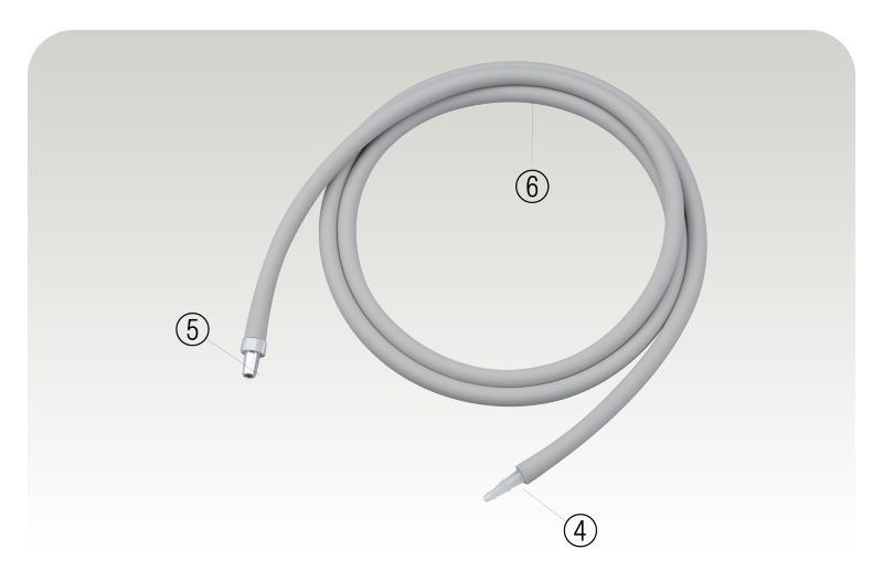 羊水吸引接続用ゴム管　　　　　　　　構成：④チューブコネクタ　⑤中間ジョイント（メス）⑥5×9Φゴム管1.6m