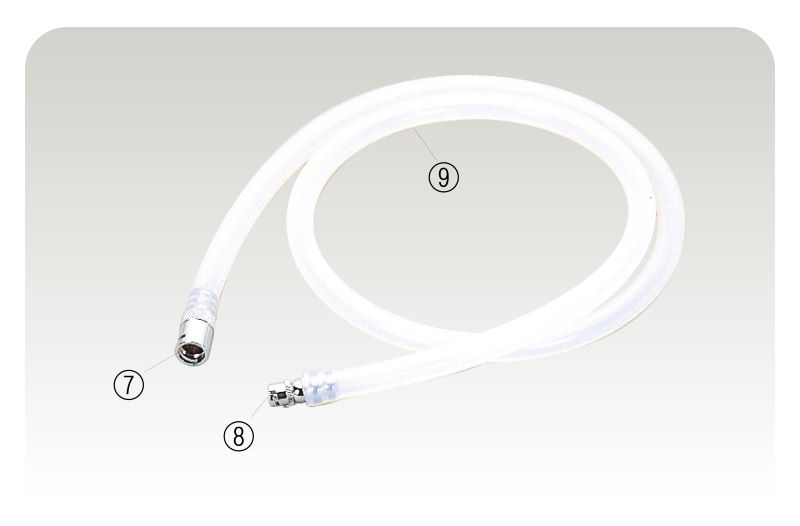 外科吸引用中継シリコン　　　　　　　　構成：⑦8Φ稲妻切（メス）⑧オペカン（メス）⑨6×12Φシリコン管1m