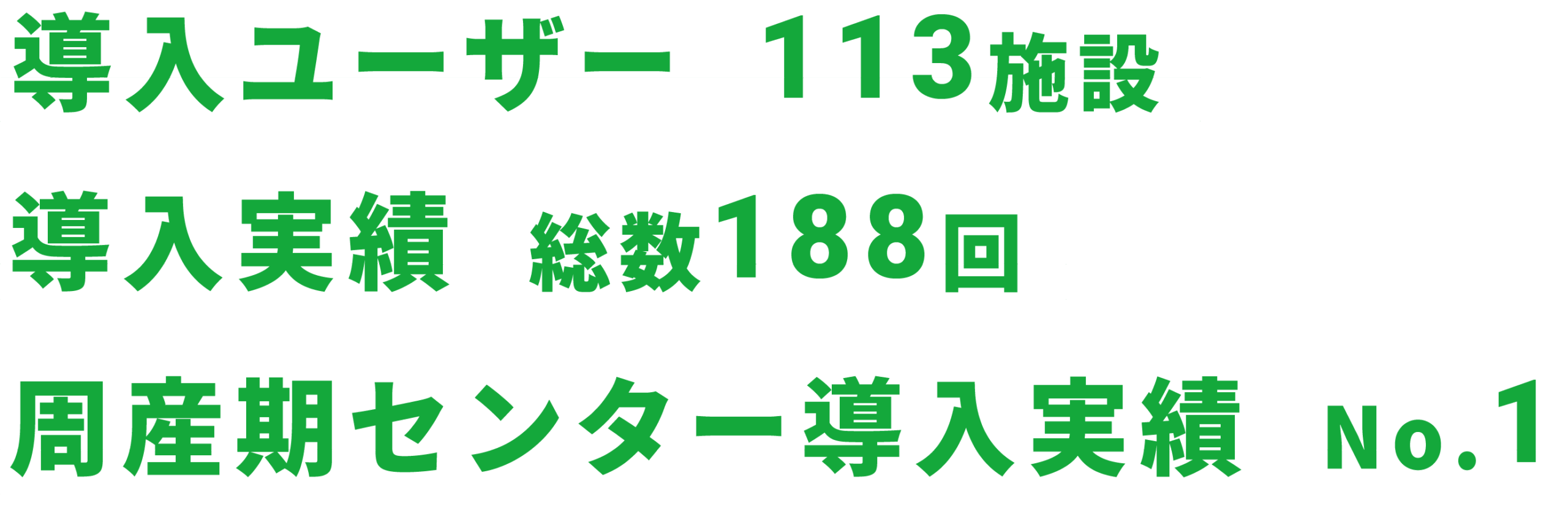 導入ユーザー　113施設　導入実績 総数188回 周産期センター導入実績 No.1